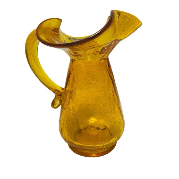 Vintage Kanawha Golden Amber Crackle Pitcher Hand Crafted Glass Ewer - Picture 12 of 12